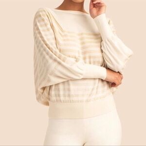 Trina Turk Carraway Gold Metallic Stripped Merino Wool Boatneck Sweater